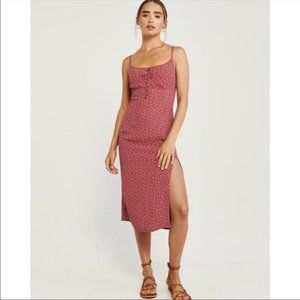 Abercrombie Ruched Cami Midi Dress Red Dot Size MP - NWT
